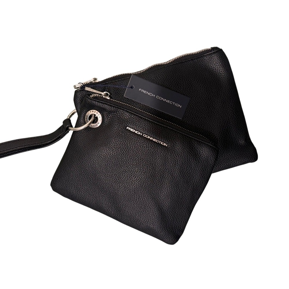 French Connection Lara Pebble Double Slim Pouches Wristlet Women Black Versatile